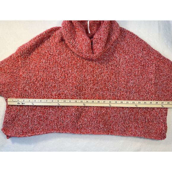 Free People BFF Red White Cowl Neck Sweater Boucle Oversized Pullover Knit S - Picture 7 of 7